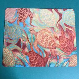Swimming Turtles Mouse Mat - Green & Caramel Office Decor Fun Desk Accessory Turtle Computer Pad Gift For Coworker Teacher - thumbnail 3
