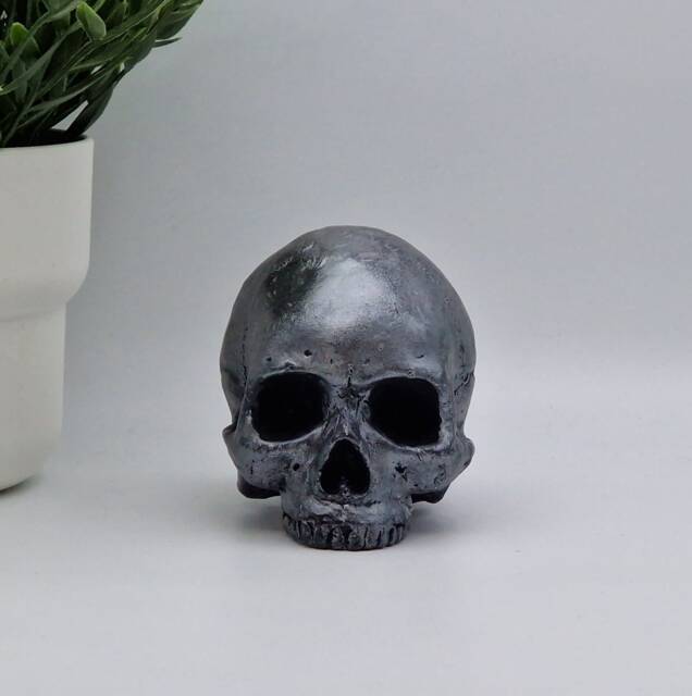 Solid Mini Human Skull Brushed Iron Effect Ornament Small Replica Plaster Of Paris Skull - image 1