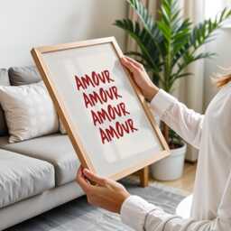 Amour Love Trendy Wall Print, French Minimalist Red & Beige Aesthetic Poster, Modern Funky Home Decor - thumbnail 3
