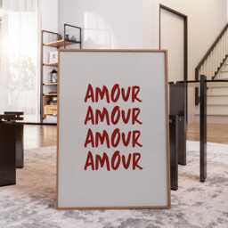 Amour Love Trendy Wall Print, French Minimalist Red & Beige Aesthetic Poster, Modern Funky Home Decor - thumbnail 1