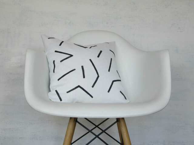 White Linen Pillow Cover With Black Line Print/Block Printed Geometric Decorative Throw Cushion Bedding Accent Neutral Euro Lumbar - image 1