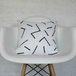 White Linen Pillow Cover With Black Line Print/Block Printed Geometric Decorative Throw Cushion Bedding Accent Neutral Euro Lumbar - thumbnail 2