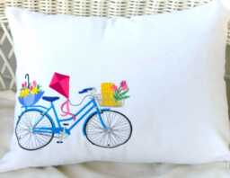 Embroidered Bicycle Pillow Cover Spring April Showers Bike Cover - thumbnail 1