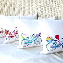Embroidered Bicycle Pillow Cover Spring April Showers Bike Cover - thumbnail 4