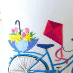 Embroidered Bicycle Pillow Cover Spring April Showers Bike Cover - thumbnail 3