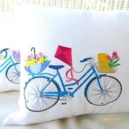Embroidered Bicycle Pillow Cover Spring April Showers Bike Cover - thumbnail 2
