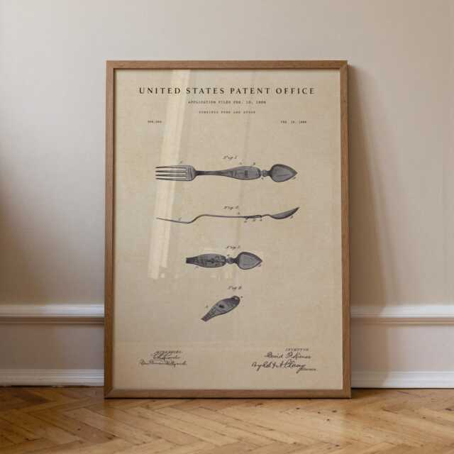 Spork Patent Print Hand-Painted Watercolor Cook Chef Art Print - image 1