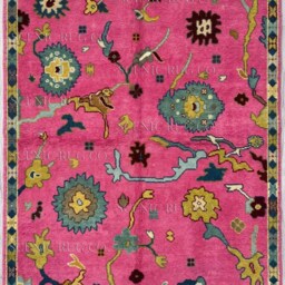 Modern Pink Luxury Bedroom Oushak Hand Knotted Wool Rug, Fuchsia Teal Yellow Floral Home Decor, Hallway Runner, Kitchen Bathroom Rugs - thumbnail 2