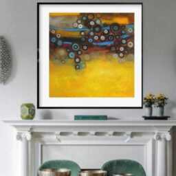 Abstract Circles Art Print Mustard Yellow & Turquoise Modern Wall Decor, Square Artwork Yellow-Blue - thumbnail 4