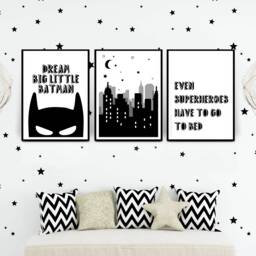 Superhero Prints, Set Of 3 Bedroom Wall Art - Decor, Boys Bedroom, Monochrome Art 242 - thumbnail 1