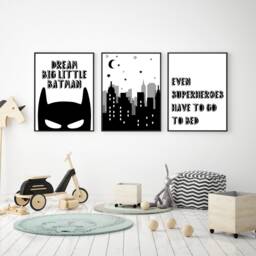 Superhero Prints, Set Of 3 Bedroom Wall Art - Decor, Boys Bedroom, Monochrome Art 242 - thumbnail 3