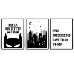 Superhero Prints, Set Of 3 Bedroom Wall Art - Decor, Boys Bedroom, Monochrome Art 242 - thumbnail 2