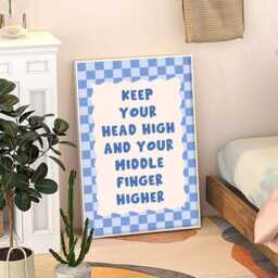 Keep Your Head High & Middle Finger Higher Art Poster, Trendy Wall Art, Apartment Aesthetic Decor, Retro Home Printed Gift - thumbnail 2