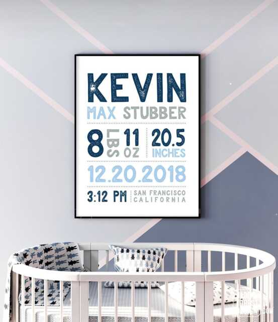 Navy Birth Stats Sign - Personalized Baby Nursery Wall Art - image 1