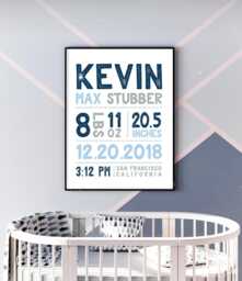 Navy Birth Stats Sign - Personalized Baby Nursery Wall Art - thumbnail 1
