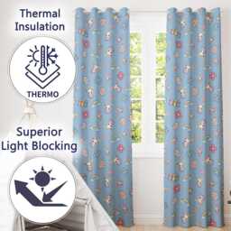Cute Rainbow Bunny Flower Easter Egg Seamless Pattern Blue Background Readymade Eyelet Ring Top Thermal 100% Blackout Curtains - thumbnail 3
