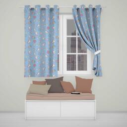 Cute Rainbow Bunny Flower Easter Egg Seamless Pattern Blue Background Readymade Eyelet Ring Top Thermal 100% Blackout Curtains