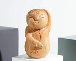 Dancing Jizo Statue, Buddha Sculpture, Wood Figurine, Unique, Greeting, Wooden Jizo, Handmade Decoration, Gift For Him, Teacher - thumbnail 1