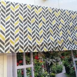 Geometric Stripe Cafe Curtain, Gray & Yellow Linen Blend - thumbnail 3