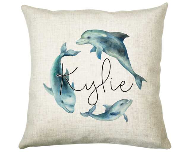 Personalised Dolphin Cushion Gift Printed Name Design Sealife Throw Pillow For Mum Dad Friend Bedroom Birthday Cs151 - image 1