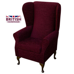 Handmade Claret Boucle High Back Armchair Red Fireside Wing Accent Chair
