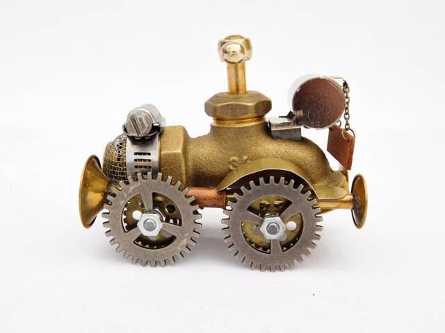 steampunk Model Car Sculpture - Automobile Metal Vehicle - image 1