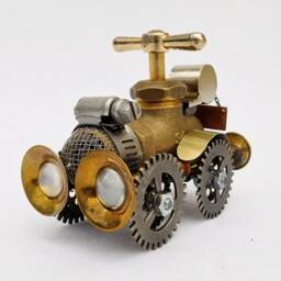 steampunk Model Car Sculpture - Automobile Metal Vehicle - thumbnail 2