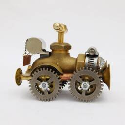 steampunk Model Car Sculpture - Automobile Metal Vehicle - thumbnail 3