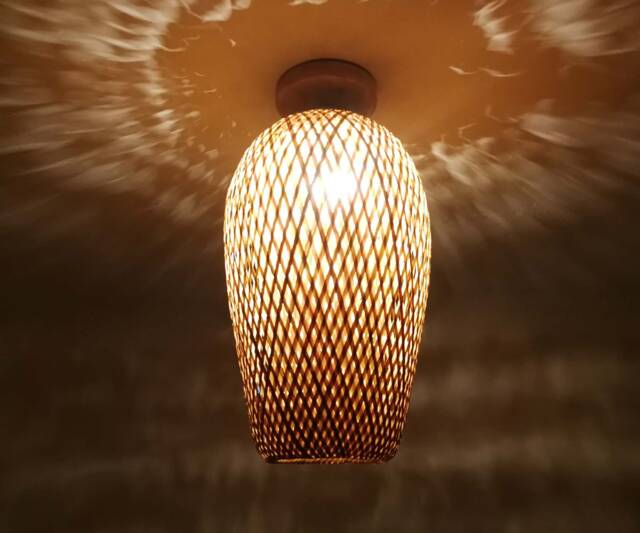 Hand Woven Bamboo Flush Mount Light Fixture - image 1