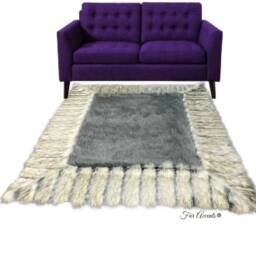 Handmade Faux Fur Shag Rug - Brown Fox Border, Ultra-Suede Lining - thumbnail 4