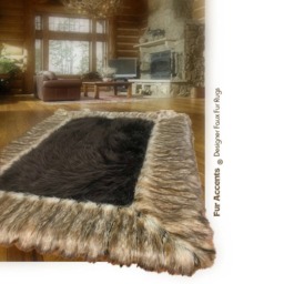 Handmade Faux Fur Shag Rug - Brown Fox Border, Ultra-Suede Lining - thumbnail 2