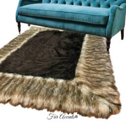 Handmade Faux Fur Shag Rug - Brown Fox Border, Ultra-Suede Lining - thumbnail 1
