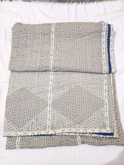 Gift For Her Indian Cotton Kantha Quilt Bedding Bedcover Queen Size Bohemian Bedspread Coverlet - image 1