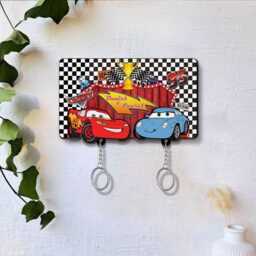 Personalized Cars Movie Couple Keychain Holder, Lightning Mcqueen & Sally Key, Hanger For Wall Hanging, Perfect Home Decor - thumbnail 1