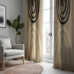 Modern Boho Neutral Curtains, Minimalist Arch Print Drapes in Beige & Black, Scandinavian Style Window Panels For Living Room Or Bedroom - thumbnail 3