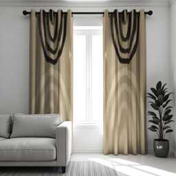 Modern Boho Neutral Curtains, Minimalist Arch Print Drapes in Beige & Black, Scandinavian Style Window Panels For Living Room Or Bedroom - thumbnail 2
