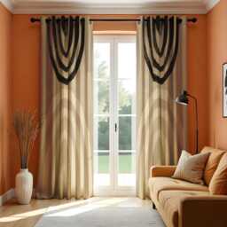 Modern Boho Neutral Curtains, Minimalist Arch Print Drapes in Beige & Black, Scandinavian Style Window Panels For Living Room Or Bedroom