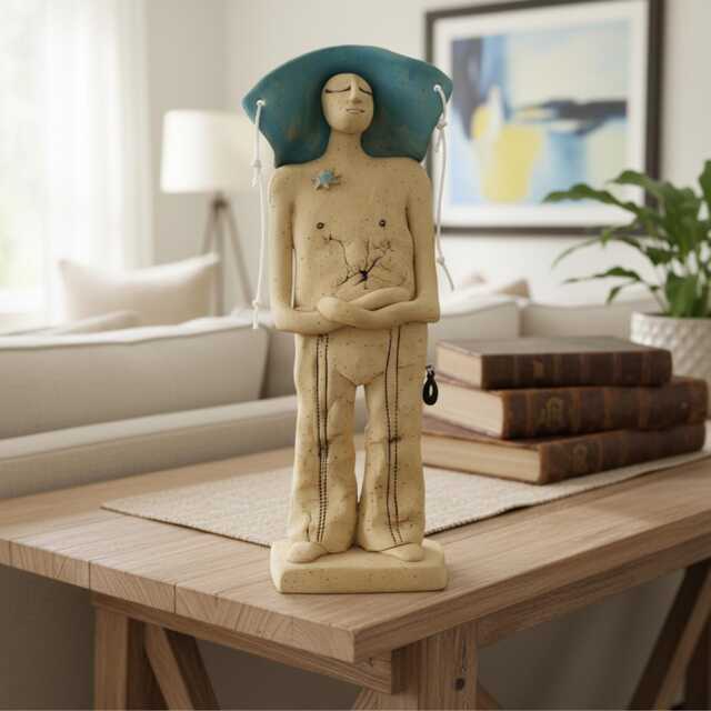 Handmade Jewish Male Figure Ceramic Sculpture, Judaic Art, Bar Mitzvah Gift - image 1