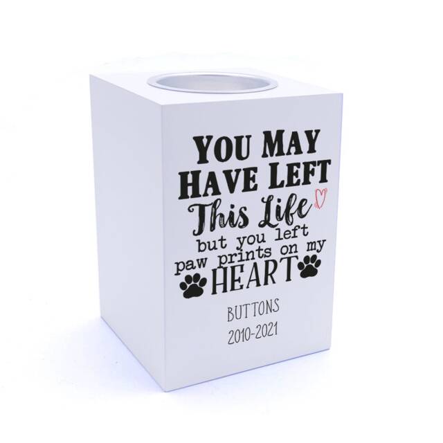 Personalised You Left Paw Prints On My Hearts Tea Light Holder
