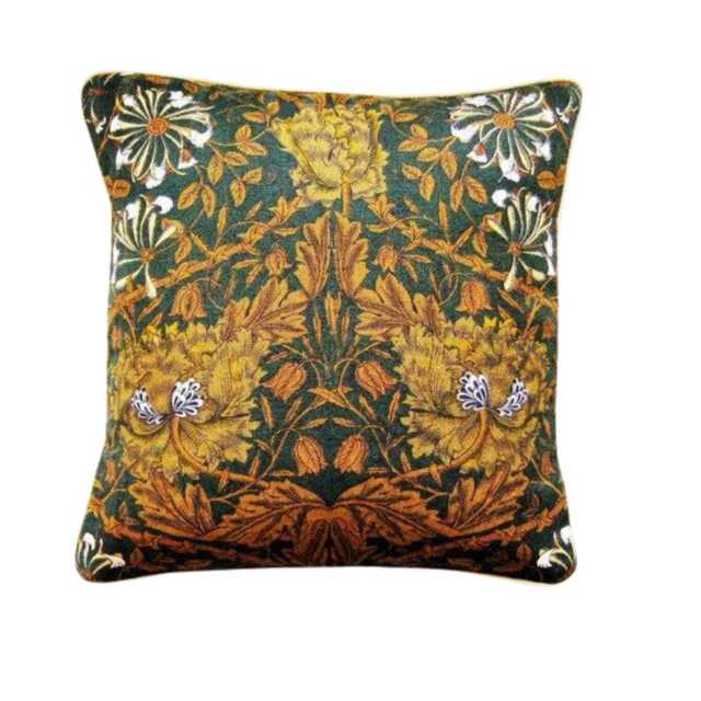 William Morris Honeysuckle & Tulip, Arts Crafts Mid 70S Dark Green, Brown Beige Cushion Cover, Throw Pillow Homeware Decor - image 1