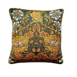 William Morris Honeysuckle & Tulip, Arts Crafts Mid 70S Dark Green, Brown Beige Cushion Cover, Throw Pillow Homeware Decor - thumbnail 1