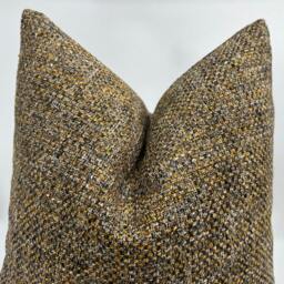 Brown & Yellow Basketweave Woven Pillow Cover, Natural Linen Textured Thick Fabric - thumbnail 2