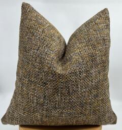 Brown & Yellow Basketweave Woven Pillow Cover, Natural Linen Textured Thick Fabric - thumbnail 1