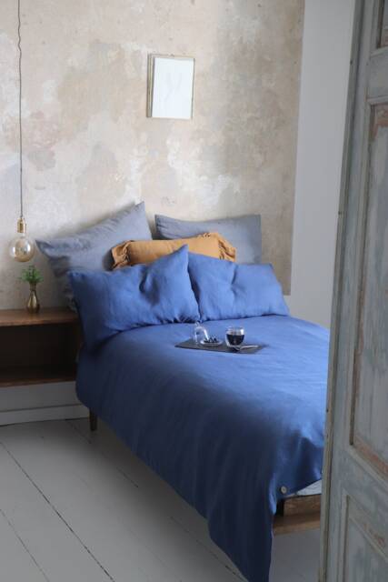 Blue Linen Bedding Set, Duvet Cover & Pillowcases, Stonewashed - image 1