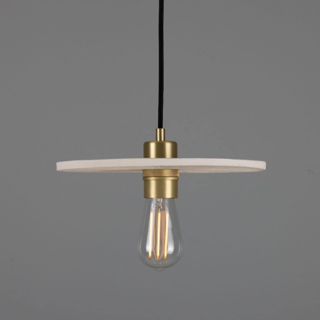 Bog Oak Organic Ceramic Disc Pendant Light Matte White Striped 11 - image 1
