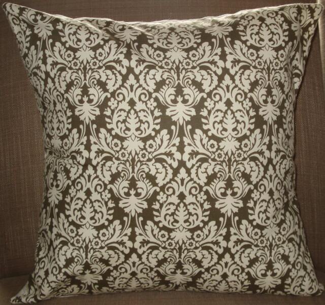New 18x18 Inch Designer Handmade Pillow Case in Olive Green Damask