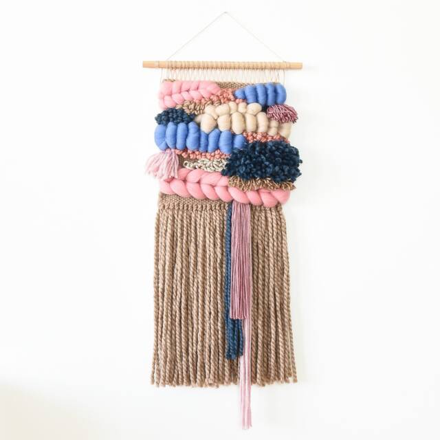 Handcrafted Woven Wall Hanging Beige & Blue Boho Tapestry - image 1