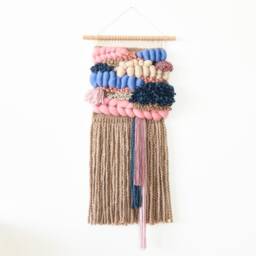 Handcrafted Woven Wall Hanging Beige & Blue Boho Tapestry
