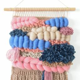 Handcrafted Woven Wall Hanging Beige & Blue Boho Tapestry - thumbnail 3