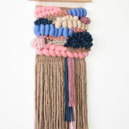 Handcrafted Woven Wall Hanging Beige & Blue Boho Tapestry - thumbnail 2